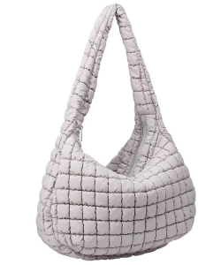 Puffy Quilted Nylon Large Shoulder bag Hobo NQ129 GRAY